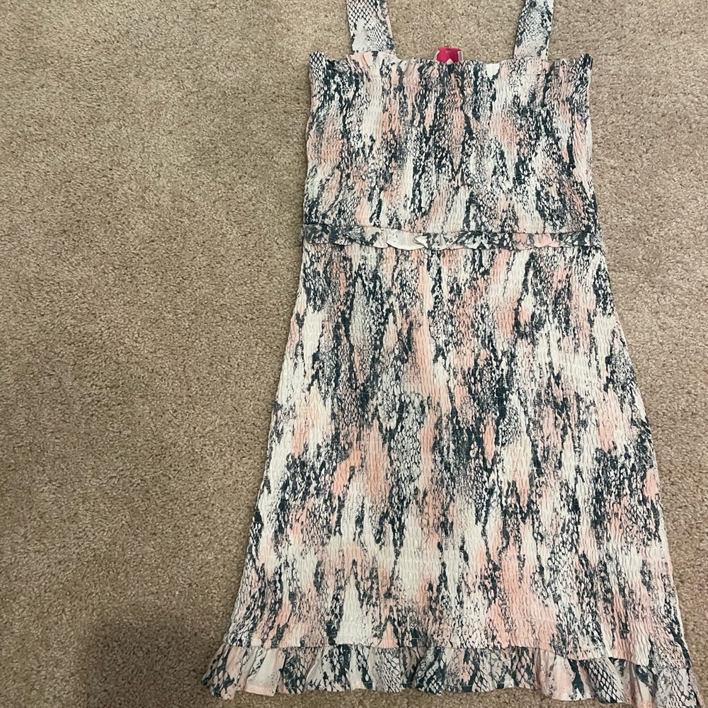 pink green and white mini dress